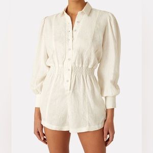 WEWOREWHAT long sleeve white Button up linen romper